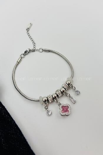 Lamelif Gümüş Yonca Charmlı Pandora Bileklik