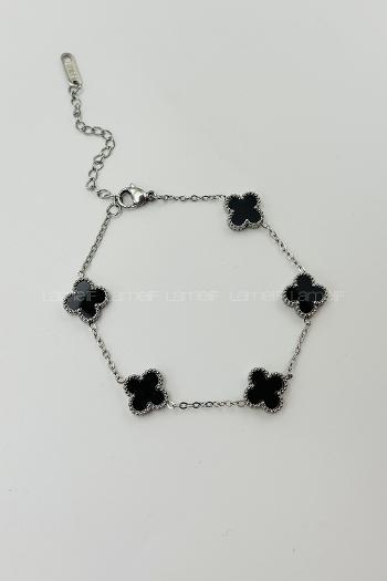 Lamelif Gümüş Zarif Yonca Sıralı Bileklik