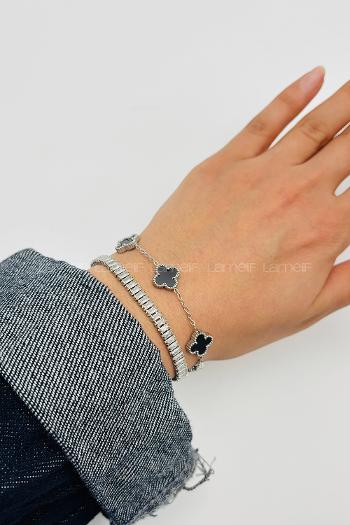 Lamelif Gümüş Zarif Yonca Sıralı Bileklik