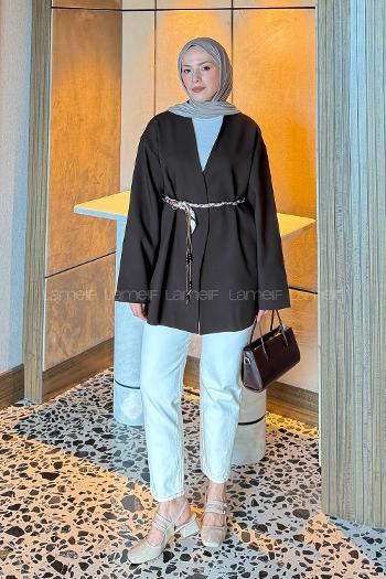 Brown V Neck Long Arm Polyester Jacket