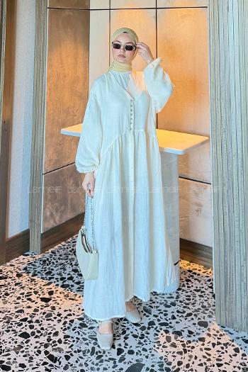 Beige V Neck Cotton Dresess