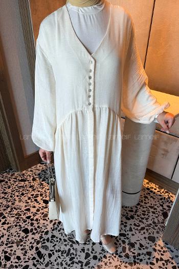 Beige V Neck Cotton Dresess