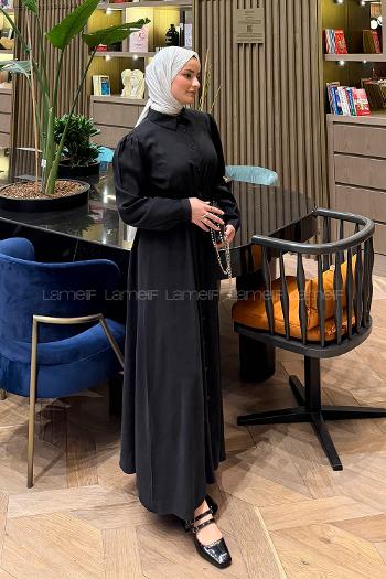 Black Shirt Collar Cotton Lycra Dresess