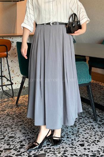 Lamelif Pileli Kemerli Etek Antrasit