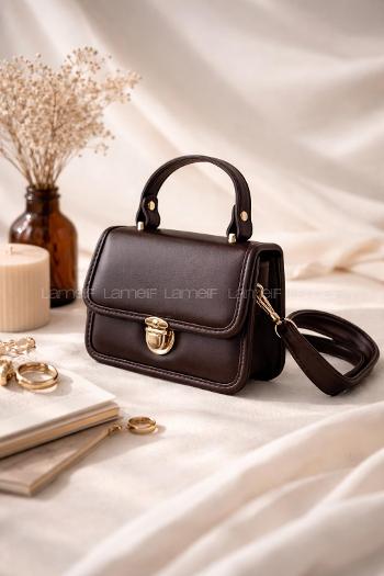 Lamelif Velza Kilit Toka Detaylı Şık Çanta Acı Kahve