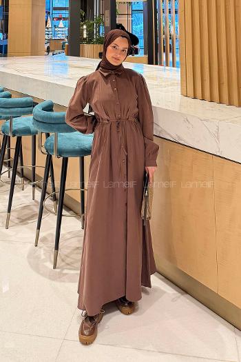 Brown Shirt Collar Cotton Lycra Dresess