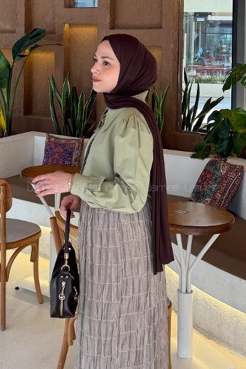 Plum Green Peter Pan Collar Long Arm Viscose Fabric Shirt