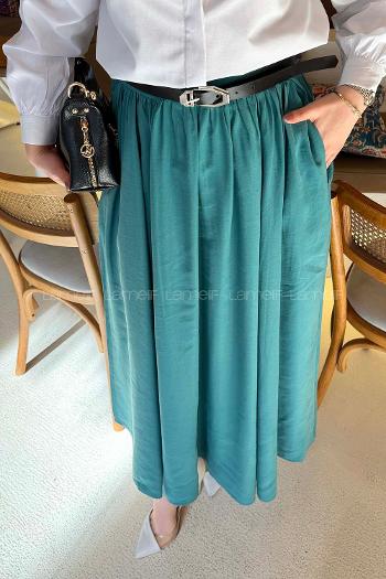 Lamelif Bel Lastikli Cep Detaylı Etek Pastel Yeşili