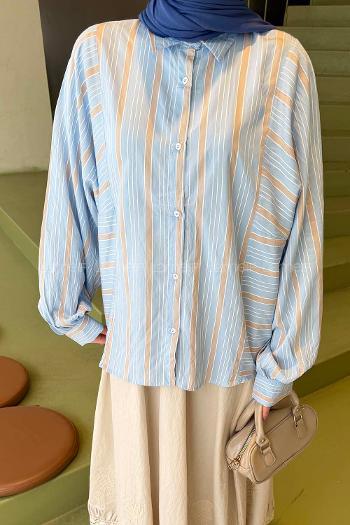 Blue Shirt Collar Long Arm Viscose Fabric Shirt