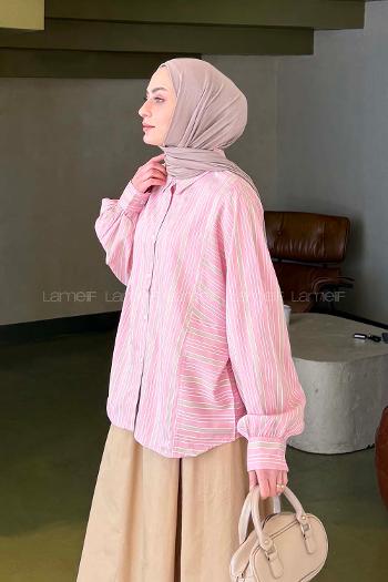 Pink Shirt Collar Long Arm Viscose Fabric Shirt