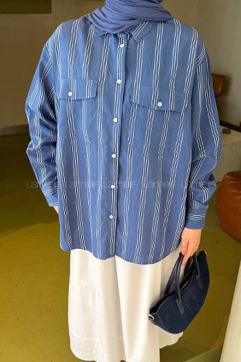 Indigo Shirt Collar Long Arm Viscose Fabric Shirt