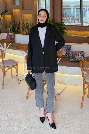 Black Jacket Collar Long Arm Cotton Jacket