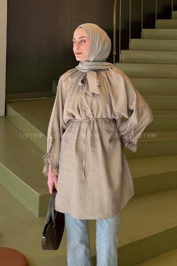 Lamelif Fular Yaka Bağlamalı Tunik Mint Yeşili