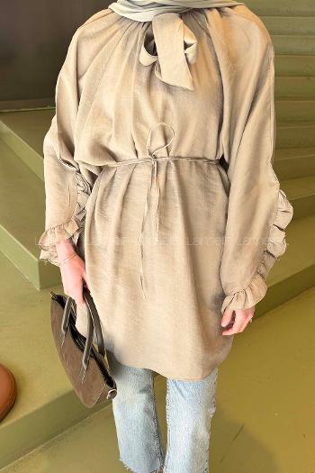 Lamelif Fular Yaka Bağlamalı Tunik Mint Yeşili