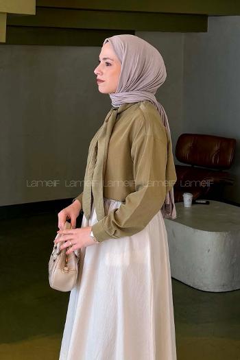 Oil Green Foulard Neck Long Arm Viscose Fabric Shirt