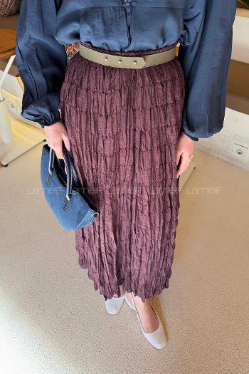 Lamelif Krinkıl Etek Mürdüm