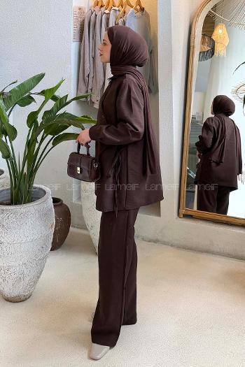 Lamelif Kruvaze Bağlamalı Takım Acı Kahve