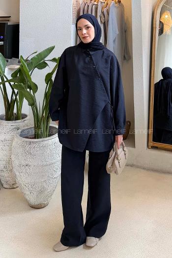 Lamelif Kruvaze Bağlamalı Takım Gece Mavisi