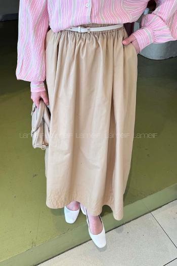 Lamelif Poplin Kumaş Tesettür Etek Sütlü Kahve