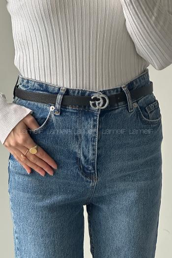 Black Buckle Skin Belt