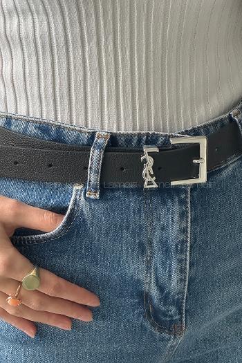 Black Buckle Skin Belt