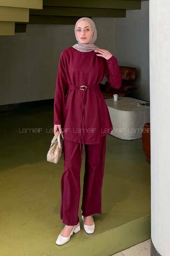 Lamelif Tensel Toka Detaylı Takım Bordo