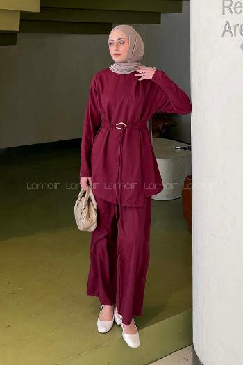Lamelif Tensel Toka Detaylı Takım Bordo