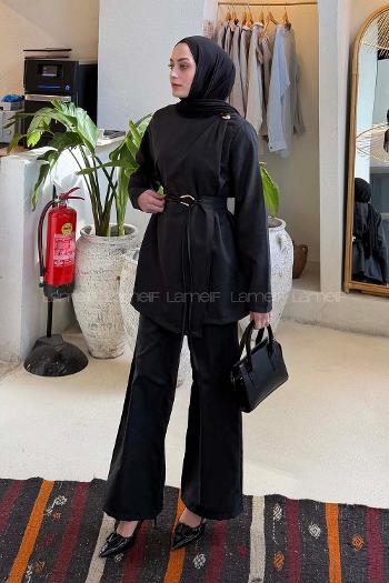 Lamelif Tensel Toka Detaylı Takım Siyah