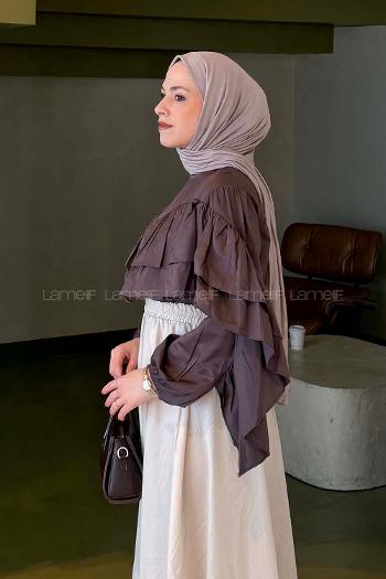 Lamelif Volanlı Bluz Kahve