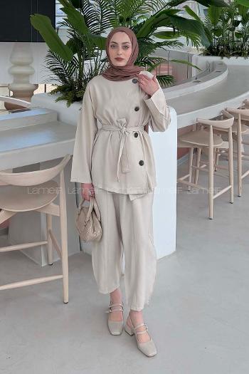 Lamelif Bağlama Detaylı Tensel Takım Taş Rengi