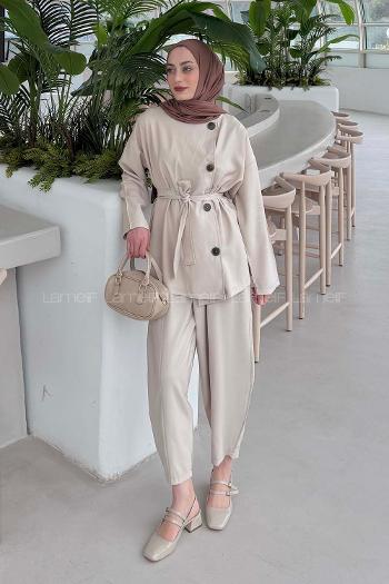 Lamelif Bağlama Detaylı Tensel Takım Taş Rengi