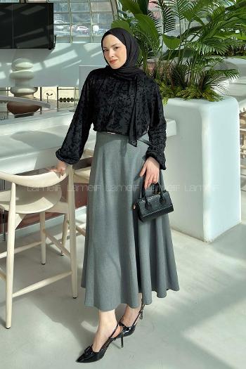 Lamelif Çiçek Baskılı Bluz Siyah