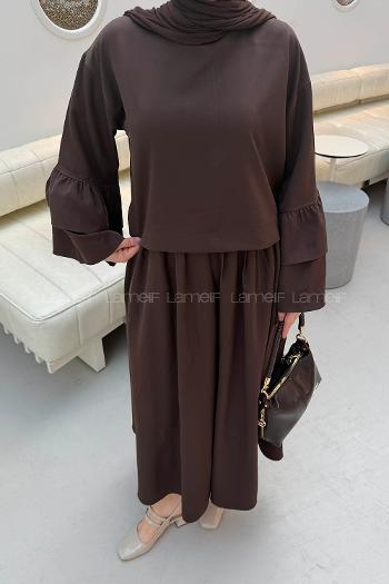 Lamelif Etekli Takım Koyu Kahverengi