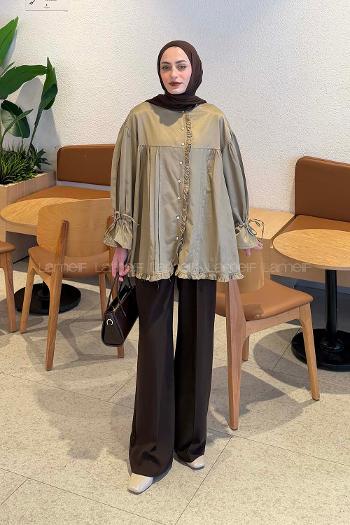 Lamelif Fırfır Detaylı Gömlek Vizonrengi