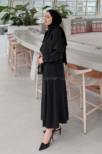 Lamelif Fular Yakalı Takım Siyah