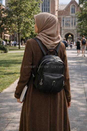 Lamelif Günlük Sırt Çantası Yumuşak Deri Siyah