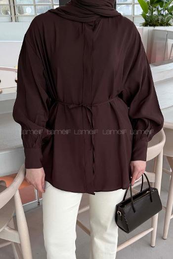 Lamelif Hakim Yaka Bağlamalı Gömlek Kahve