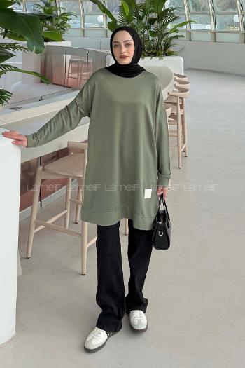 Lamelif İki iplikli Arma Detaylı Sweat Tunik Haki