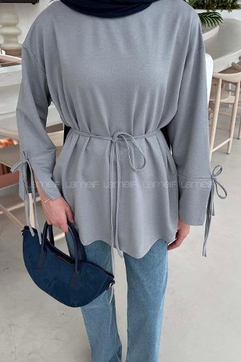 Lamelif Kol Biyeli Sweat Gri