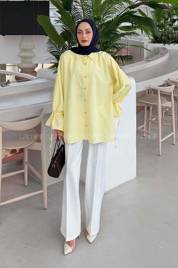 Yellow Shirt Collar Long Arm Poplin Fabric Shirt
