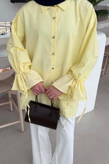 Yellow Shirt Collar Long Arm Poplin Fabric Shirt