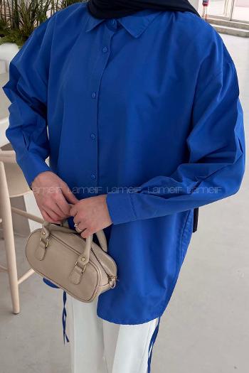 Lamelif Oversize Gömlek Saks Mavisi