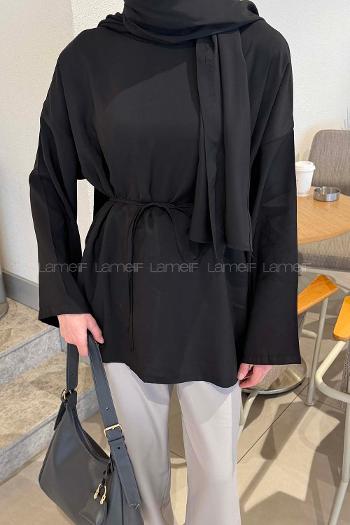 Lamelif Şallı Bluz Siyah