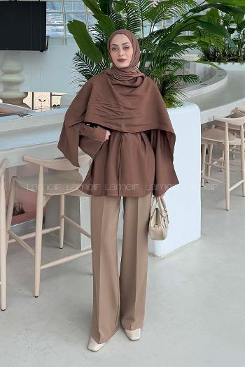 Lamelif Şallı Bluz Soft Kahve