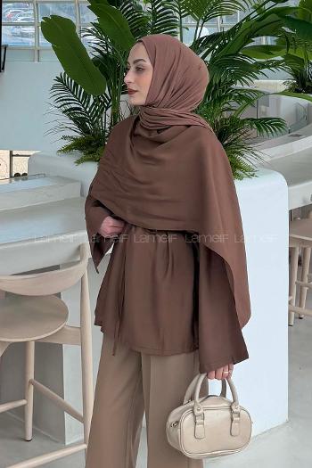 Lamelif Şallı Bluz Soft Kahve