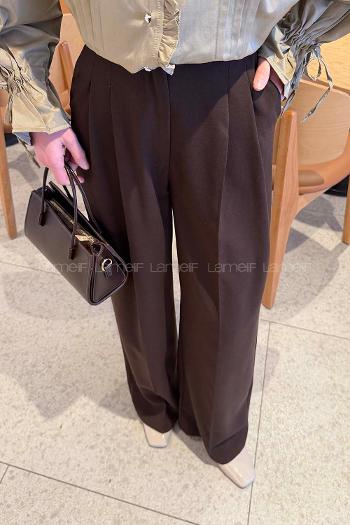 Lamelif Yüksek Bel Palazzo Pantolon Acı Kahve