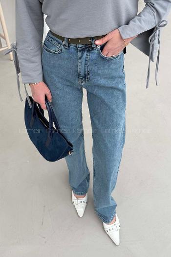 Lamelif Yüksek Bel Straight Leg Jean Açık Mavi