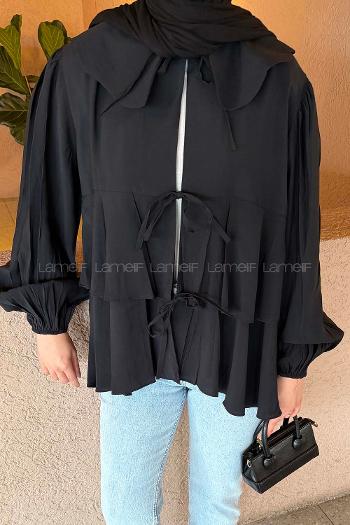 Lamelif Bağlamalı Gömlek Siyah