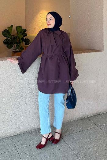 Lamelif Fular Yaka Bağlamalı Tunik Mürdüm