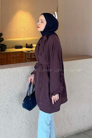 Lamelif Fular Yaka Bağlamalı Tunik Mürdüm